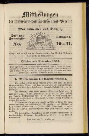 Drei und Zwanzigster Jahrgang. No. 10. u. 11. Oktober und November 1855.