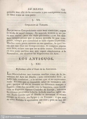 LOS ANTIGUOS. §. XXI. Reflexiones sobre el Gusto de los ANTIGUOS.