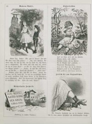 "Moderne Baby's" "Räthselhafte Inschrift" "Kindertreiben" "Zierlich bis zum Unglaublichen"