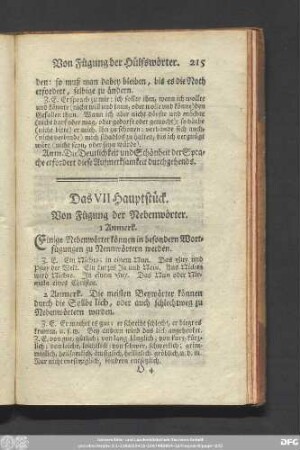 Das VII Hauptstück. Von Fügung der Nebenwörter.