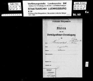 Rosenthal, Berta geb. Fleischmann; Witwe *23.03.1889 Prichsenstadt Rosenthal, Ferdinand; Vieh- und Pferdehändler *16.10.1883 +02.05.1931 21.08.1939 ausgewandert Wohnort: Bad Mergentheim