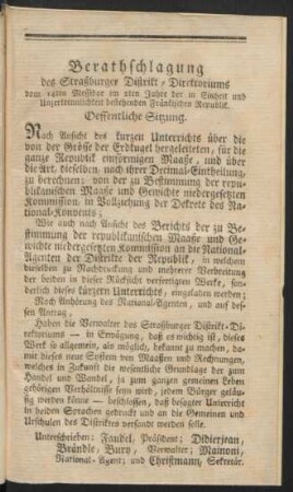 Berathschlagung des Straßburger Distrikt-Direktoriums ...