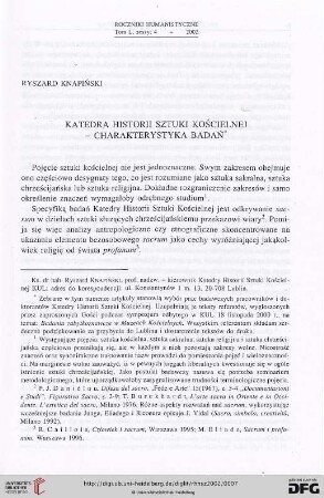 50: Katedra Historii Sztuki Kościelnej - charakterystyka badań