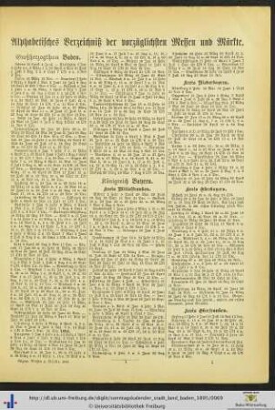 Alphabetisches Verzeichnis der vorzüglichen Messen und Märkte.