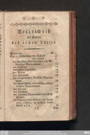 Verzeichniß der Capitel des ersten Theils.