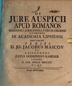 De Jure Auspicii Apud Romanos