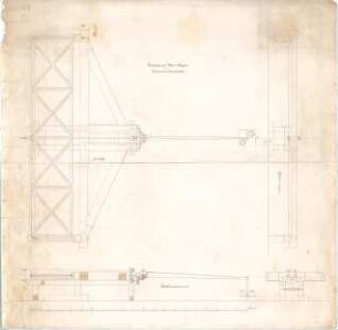 Voit, August von; München; Glaspalast - Vorrichtung zum Prüfen der Traggitter (Grundriss, Aufriss, Ansicht, Schnitt)