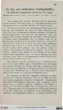 10: Zu den neu entdeckten Grabinschriften der jüdischen Katakomben nächst der Via Appia
