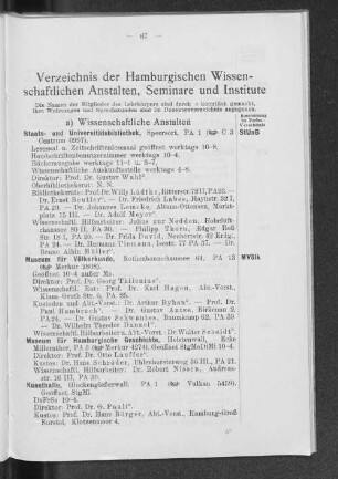 Verzeichnis der Hamburgischen Wissenschaftlichen Anstalten, Seminare und Institute