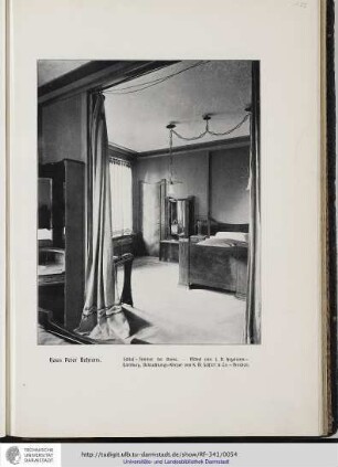 Haus Peter Behrens. Schlaf-Zimmer der Dame. Möbel von J.D.Heymann - Hamburg, Beleuchtungs-Körper von K.M.Seifert & Co. - Dresden.