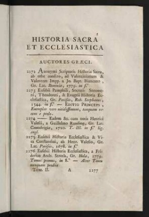 1-27, Historia Sacra et Ecclesiastica