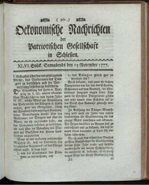 XLVI. Stück. Sonnabends den 15 November 1777.