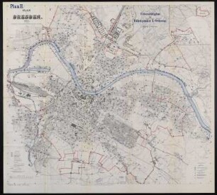 Plan von Dresden, 1:10 000, Lithographie, 1900 : Plan von Dresden. 1900. Bearb. vom Vermessungsamt der Stadt Dresden. Gerke, 14. Aufl. 1:10 000. Dresden: Schönfeld 1900. 98 x 86 cm (Lith.) - Mit Übersicht der Höhenpunkte erster Ordnung. - Aus: Gerke, Rudolf Verzeichniss der Höhen - Dresden : Wilhelm Baensch, K.S. Hofverlagsbuchhandlung, 1900. - Signatur: Hist.Sax.G.86.s-Nachtr.. - SLUN Wekansicht: http://digital.slub-dresden.de/werkansicht/dlf/174449/1/