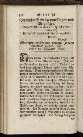 Vermischte Beiträge zum Nutzen und Vergnügen - Der Glasmann, eine Anakreontische Ode