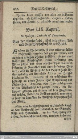 Das LIX. Capitel, Von der Wassersucht, übel getunsenen Leib, und üblen Beschaffenheit des Bluts