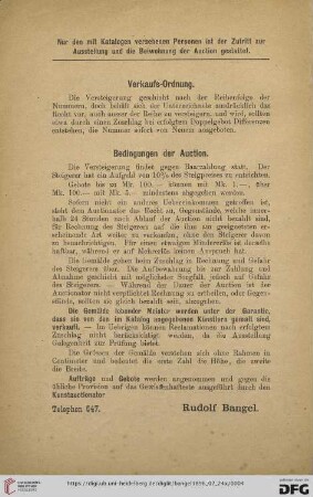 Verkaufs-Ordung/ Bedingungen der Auction