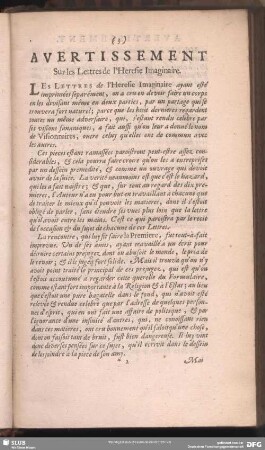 Avertissement Surles Lettres de l'Heresie Imaginaire