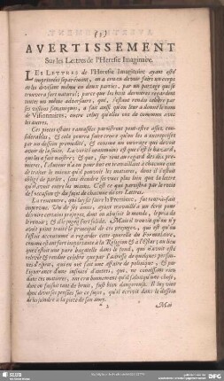 Avertissement Surles Lettres de l'Heresie Imaginaire