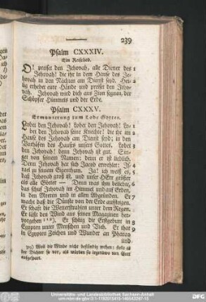 Psalm CXXXV. Ermunterung zum Lobe Gottes.