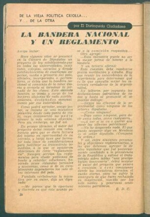 La bandera nacional y un reglamento : De la vieja política criolla y ... de la otra