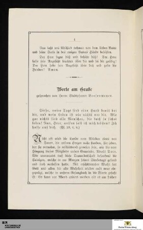 Worte am Grabe - gesprochen von Stadtpfarrer Veesenmeyer