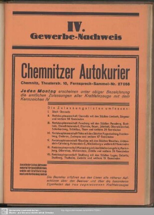 Vierte Abteilung. Berufsklassen und Gewerbebetriebe : Vierte Abteilung. Gewerbe-Nachweis