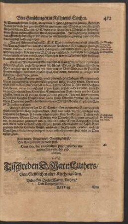 LVI. Tischreden D. Mart: Luthers/ Von Geistlichen oder Kirchengütern.