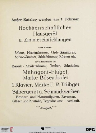 Hochherschafftliches Hausgerät u. Zimmereinrichtungen