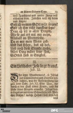 III. Ein Liebhaber Jesu liegt kranck.