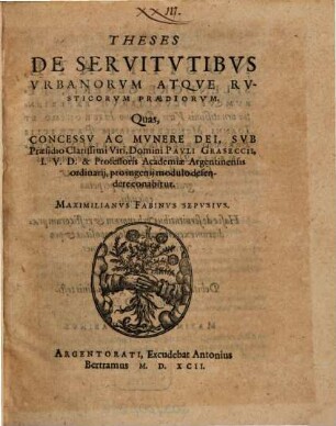 Theses de servitutibus urbanorum atque rusticorum praediorum