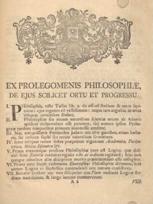 Ex prolegomenis philosophiæ, de ejus scilicet ortu et progressu.