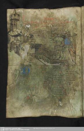 139v: kolorierte Federzeichnung: Abimelechs Tod