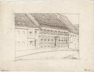 Gsaenger, Gustav; Dachau bei München (Bayern); Landschafts - und Gebäudestudien - Häusergruppe (Perspektive)