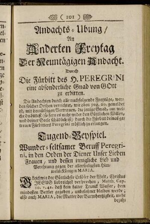 Andachts-Ubung/ An Anderten Freytag Der Neuntägigen Andacht.