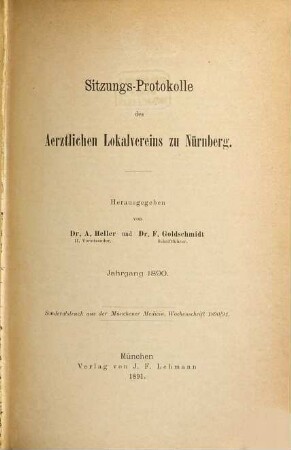 Sitzungs-Protokolle des Ärztlichen Lokalvereins zu Nürnberg. 1890