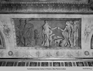Toilette der Venus und Episoden der Venusgeschichte in Grisaille : Venus erhält den goldenen Apfel von Paris