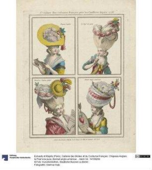 Gallerie des Modes et du Costume Français: Chapeau Anglais, le Pouf à la puce, Bonnet anglo-américain. E.25