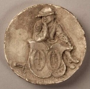 Sitzende männliche Figur, Schild mit dem Fürlegerschen Wappen haltend