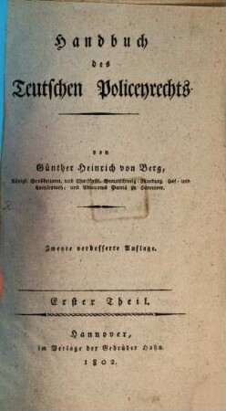 Handbuch des Teutschen Policeyrechts, Erster Theil