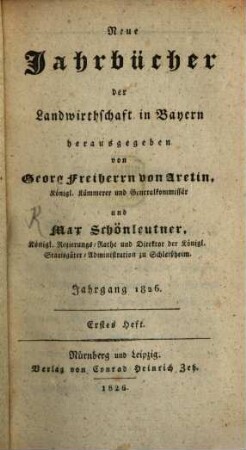 Neue Jahrbücher der Landwirthschaft in Bayern. [3]. 1826