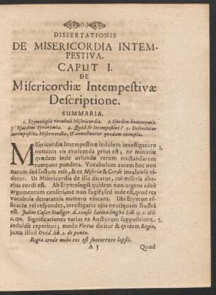 Dissertationis De Misericordia Intempestiva. Caput I. De Misericordiae Intempestivae Descriptione.
