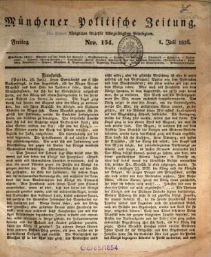 Münchener politische Zeitung : mit allerhöchstem Privilegium. 1836 = Jg. 37, 7 - 12