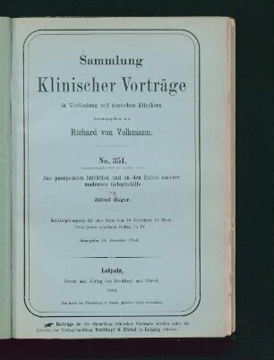 Zur puerperalen Infektion und zu den Zielen unserer modernen Geburtshilfe