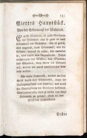 Viertes Hauptstück. Von der Erkenntniß der Wahrheit.