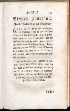 Viertes Hauptstück. Von der Erkenntniß der Wahrheit.