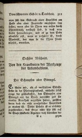 Sechster Abschnitt. Von den Krankheiten der Werkzeuge des Athemhohlens.