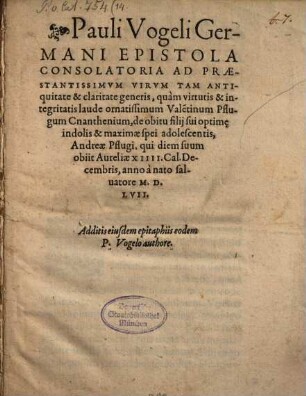 Epistola consolatoria ad ... Valentinum Pflugum Cnanthenium