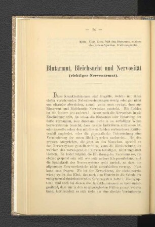 Blutarmut, Bleichsucht und Nervosität.
