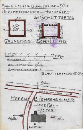 Aufstellung eines Benzinmotors durch Bernhard Fehrenbacher in Schuttertal sowie Errichtung eines Motorhauses daselbst
