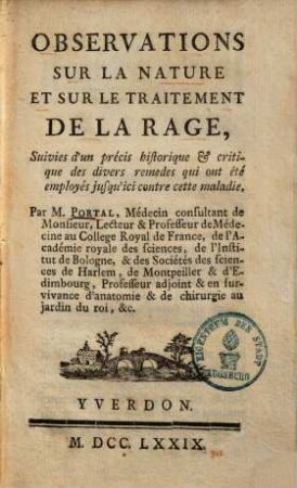 Observations sur la nature et le traitement de la Rage ...